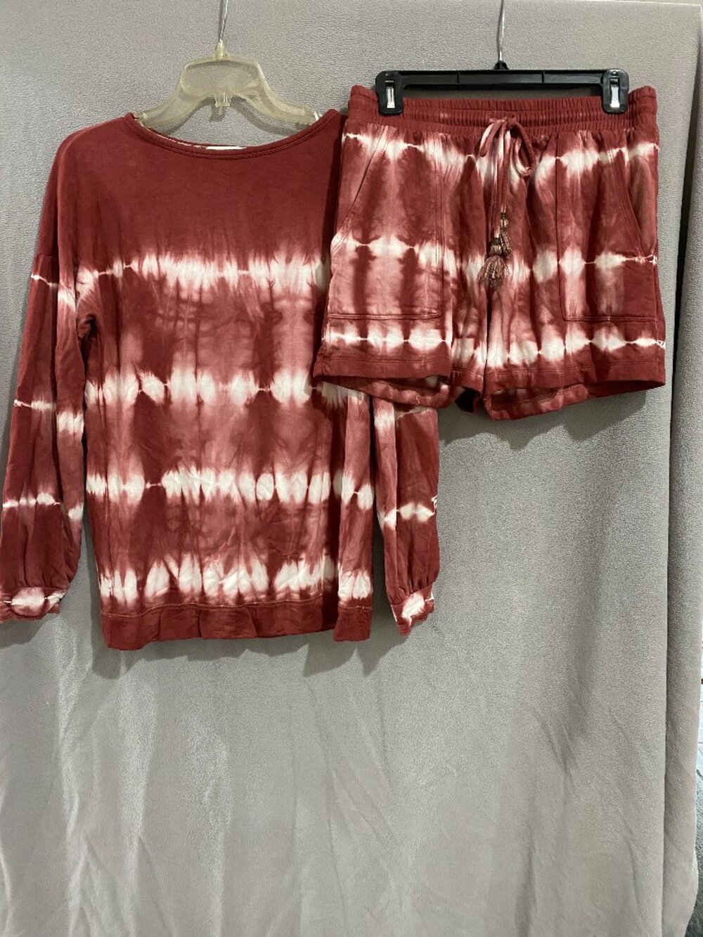 Knox Rose 2-Piece Lounge Set Small | Rust Tie Dye Long Sleeve Top & Shorts
